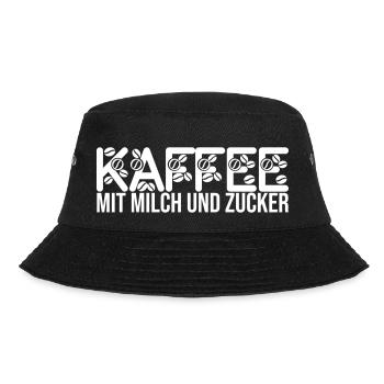Kaffee - mit Milch und Zucker - Bucket Hat - Schwarz - Vorne - Lela (165cm)