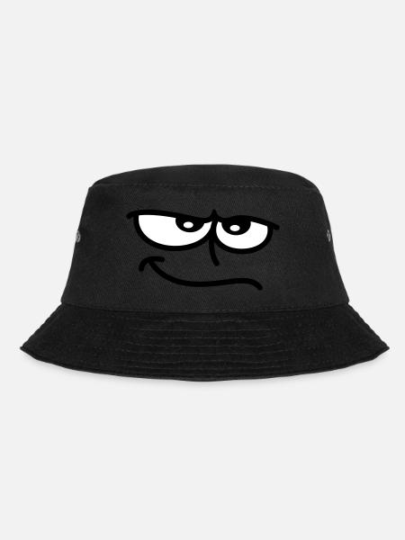 Ironic looking smiling cartoon face - Bucket Hat - black