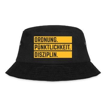 Ordnung Pünktlichkeit Disziplin Deutsche Tugend 1C - Bucket Hat - Schwarz - Vorne - Lela (165cm)