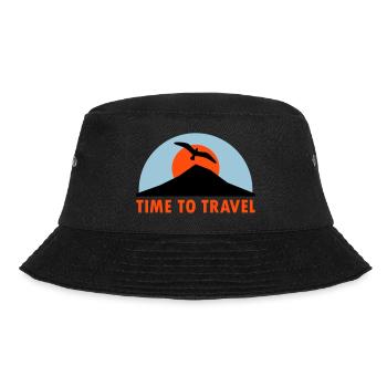 Time to travel (Berg, Sonne, Vogel) - Bucket Hat - Schwarz - Vorne - Lela (165cm)