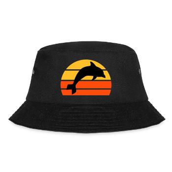 Springender Delphin vor einer geteilten Halbsonne - Bucket Hat - Schwarz - Vorne - Lela (165cm)
