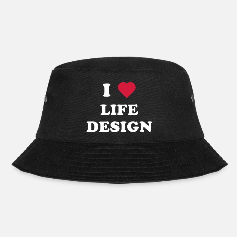I LOVE LIFE DESIGN (weiß) - Bucket Hat - Schwarz