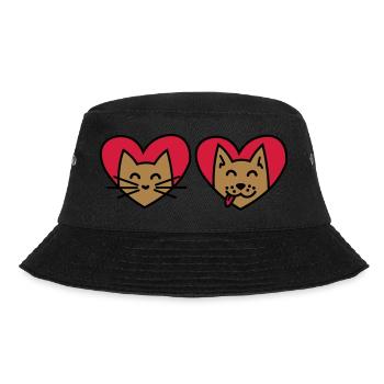 Cat and Dog with Heart! Cat and dog with hearts - Bucket Hat - black - Front - Lela (165cm)