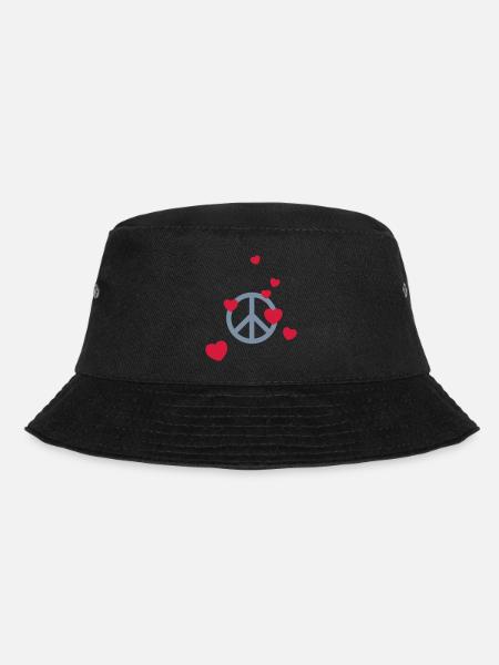 Peace Sign Hearts Harmony Flower Power Peace - Bucket Hat - black