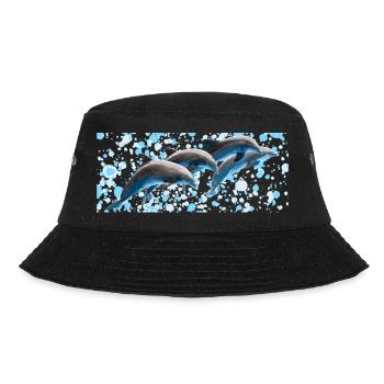 Delphin Gruppe springend, Natürlich, Wassertropfen - Bucket Hat - Schwarz - Vorne - Lela (165cm)