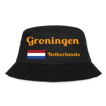 Groningen Niederlande - Stilvolle Drucke - Bucket Hat - Schwarz - Vorne - Lela (165cm)