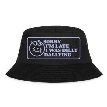 Sorry I'm Late – Funny Retro Sign - Bucket Hat - black - Front - Lela (165cm)