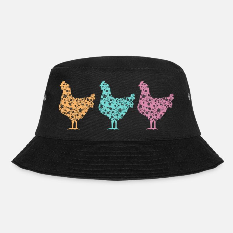 Pastellfarbene Hühner Silhouetten Muster - Bucket Hat - Schwarz