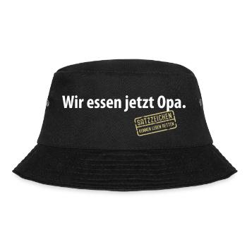 Wir essen jetzt Opa Satzzeichen Komma Leben retten - Bucket Hat - Schwarz - Vorne - Lela (165cm)