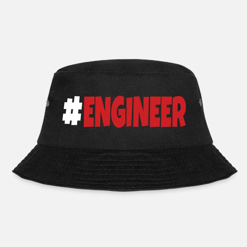 #engineer white and red - Bucket Hat - black