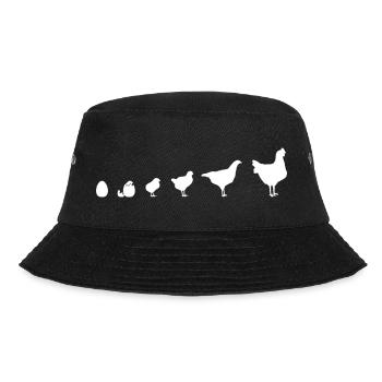 Hühner Fans -  Hahn - Gockel - Küken - Ei - Bio - Bucket Hat - Schwarz - Vorne - Lela (165cm)