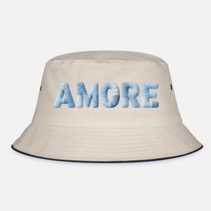 Amore Schriftzug Patchwork Design Blau Bucket Hat