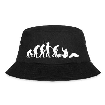Evolution – Saufen / Party (weisser Druck) - Bucket Hat - Schwarz - Vorne - Lela (165cm)
