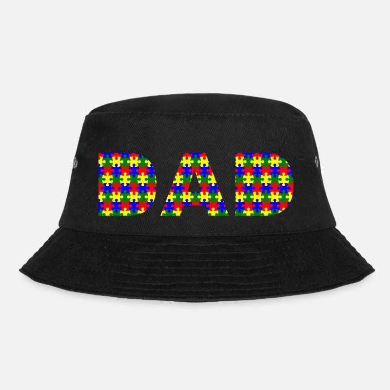 DAD autism letter puzzle pattern - Bucket Hat - black