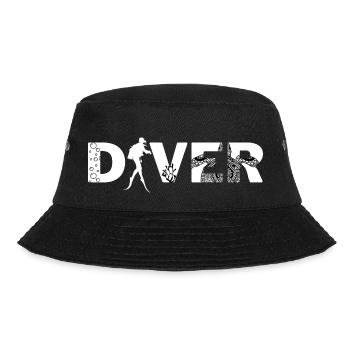 Diver T-shirt - T-shirt für Taucher Tauchershirt - Bucket Hat - Schwarz - Vorne - Lela (165cm)