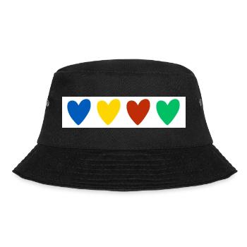 4 herzen - blau gelb rot grün - Bucket Hat - Schwarz - Vorne - Lela (165cm)