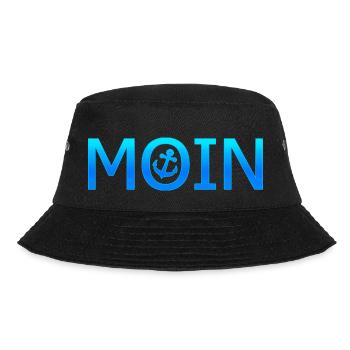 Moin mit Anker, Hamburg, Küste, Norddeutschland - Bucket Hat - Schwarz - Vorne - Lela (165cm)