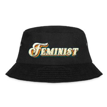 Feministischer Retro 70er Jahre Vintage - Bucket Hat - Schwarz - Vorne - Lela (165cm)