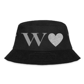 Buchstabe w silbernes Herz - Bucket Hat - Schwarz - Vorne - Lela (165cm)