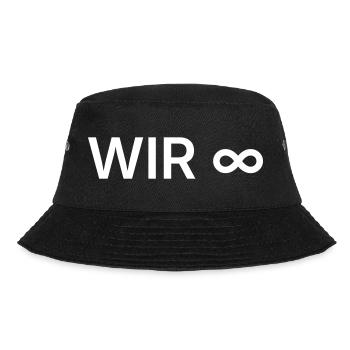 WIR Unendlich – Minimalistisches Design - Bucket Hat - Schwarz - Vorne - Lela (165cm)