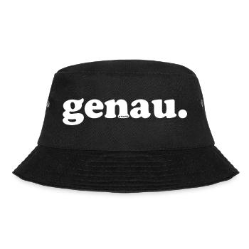 genau, by MundART - weisse Schrift - Bucket Hat - Schwarz - Vorne - Lela (165cm)
