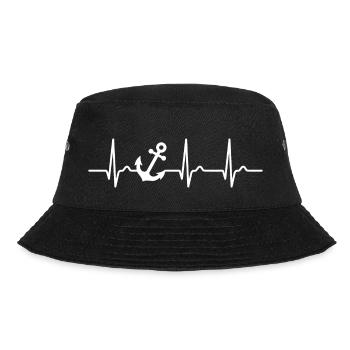 ECG curve - heart curve - pulse - anchor - captain - Bucket Hat - black - Front - Lela (165cm)