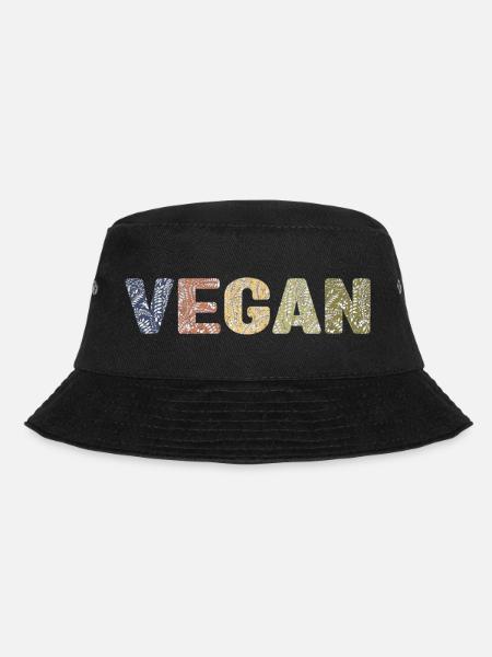 Vegan - botanisches Muster - Waldfarbe - Bucket Hat - Schwarz