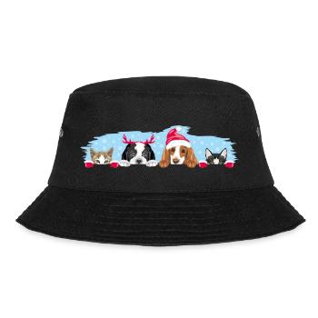 Peeking dogs and cats in Christmas accessories - Bucket Hat - black - Front - Lela (165cm)