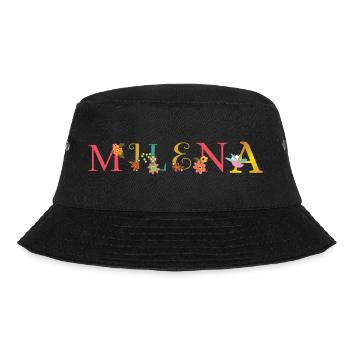 MILENA Name mit Blumen geschmückt - Bucket Hat - Schwarz - Vorne - Lela (165cm)