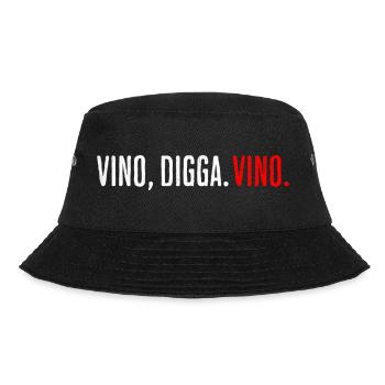 Vino, Digga. Vino. | Cooles Streetwear-Typo-Shirt - Bucket Hat - Schwarz - Vorne - Lela (165cm)