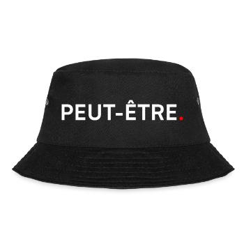 VIELLEICHT. Minimalistisches Design, subtiler Humor - Bucket Hat - Schwarz - Vorne - Lela (165cm)