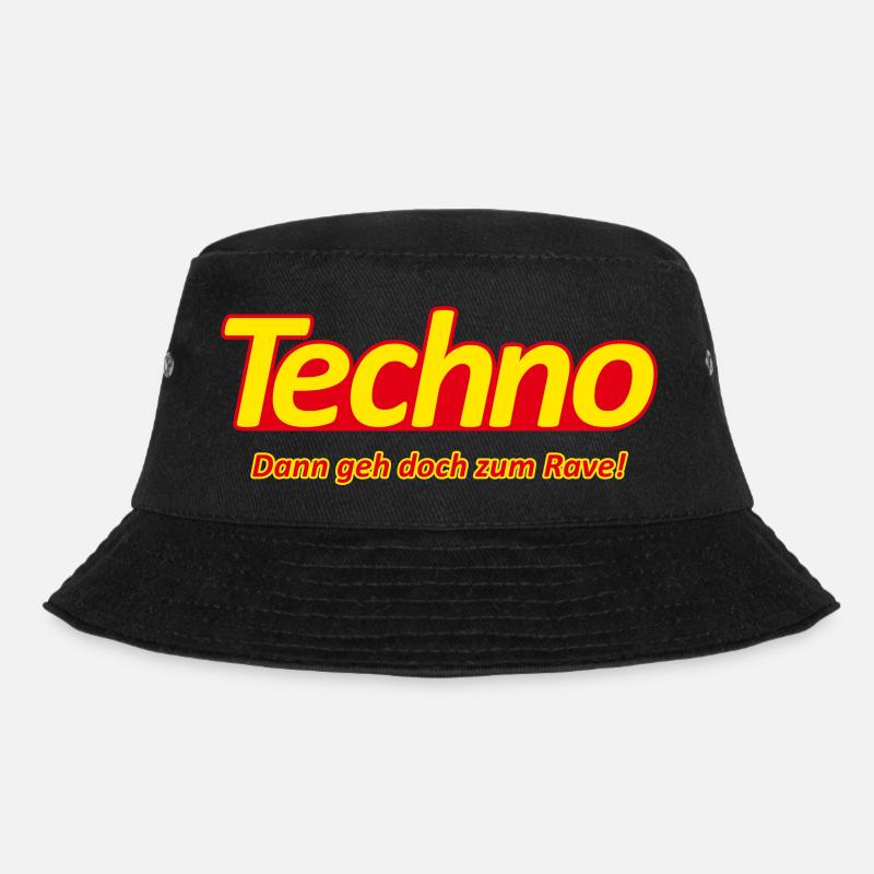 Techno - Dann geh doch zum Rave! - Werbeslogan - Bucket Hat - Schwarz