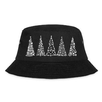 Line Art Christmas Trees on Black - Bucket Hat - black - Front - Lela (165cm)