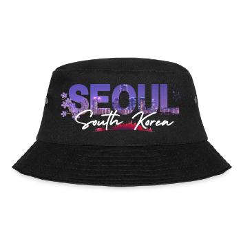 Seoul Night Skyline Floral Script - Bucket Hat - black - Front - Lela (165cm)