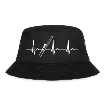 EKG Kurve - Herzkurve - Puls - Musik - Posaune - Bucket Hat - Schwarz - Vorne - Lela (165cm)