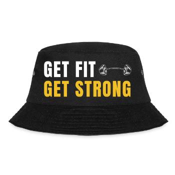 Get Fit Get Strong - Fitnessgeschenk mit Hanteln - Bucket Hat - Schwarz - Vorne - Lela (165cm)