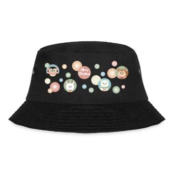 Süße Tiere - Frohe Weihnachten - Muster - Bucket Hat - Schwarz - Vorne - Lela (165cm)