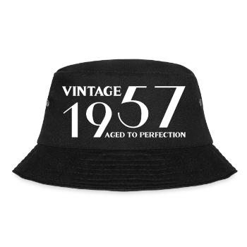 Jahrgang 1957 bis zur Perfektion gealtert - Bucket Hat - Schwarz - Vorne - Lela (165cm)