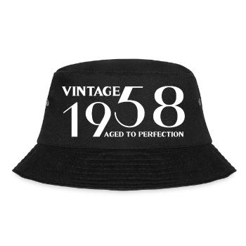 Jahrgang 1958 bis zur Perfektion gealtert - Bucket Hat - Schwarz - Vorne - Lela (165cm)