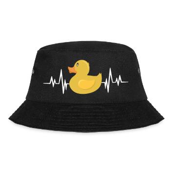 Humorvolle Gummiente mit Herzschlaglinie - Bucket Hat - Schwarz - Vorne - Lela (165cm)