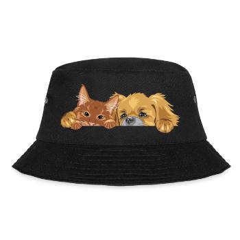 Peeking ginger cat and Pekingese dog - Bucket Hat - black - Front - Lela (165cm)