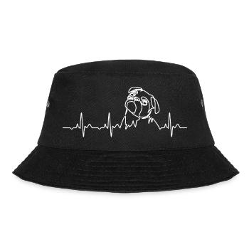 Minimalistischer Mops Heartbeat - Hundeliebhaber Geschenk - Bucket Hat - Schwarz - Vorne - Lela (165cm)