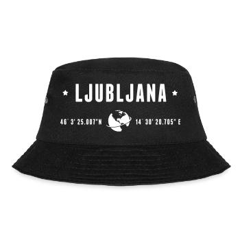 Ljubljana GPS Coordinates Globe Modern Typography - Bucket Hat - black - Front - Lela (165cm)