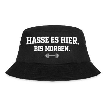 Hasse Es Hier Bis Morgen Bodybuilding Statement - Bucket Hat - Schwarz - Vorne - Lela (165cm)