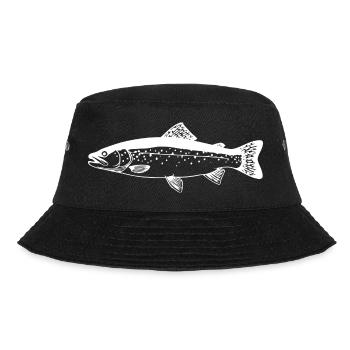 Forellen Angler Geschenk Idee Fliegenfischen - Bucket Hat - Schwarz - Vorne