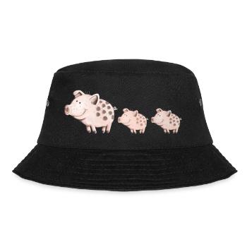 Schweine Familie - Bucket Hat - Schwarz - Vorne - Lela (165cm)