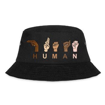HUMAN - RESPECT Handzeichen - Bucket Hat - Schwarz - Vorne - Lela (165cm)