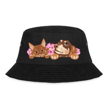 Cute peeking ginger cat and dreaming dachshund - Bucket Hat - black - Front - Lela (165cm)