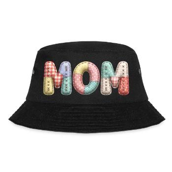 Mom Schriftzug Patchwork Stoff Look - Bucket Hat - Schwarz - Vorne - Lela (165cm)