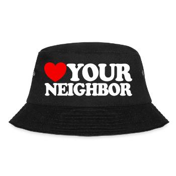 Nächstenliebe – Christlicher Glaube – Jesus - Bucket Hat - Schwarz - Vorne - Lela (165cm)